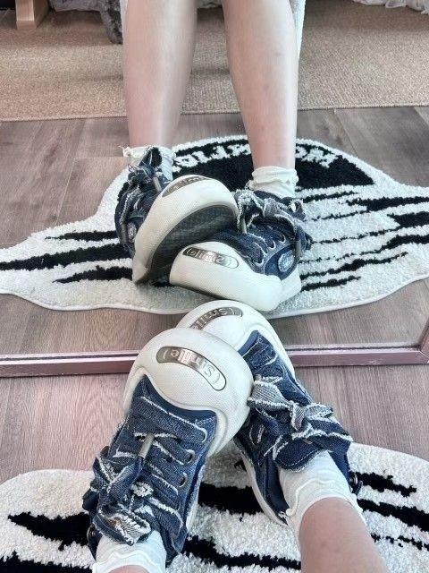 复古牛仔蓝💙这双厚底增高大头鞋太好看